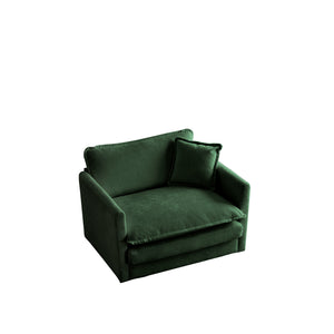 English Elm Comfy Deep Single Seat Sofa Chair in Green Chenille Upholstered Reading Armchair with Toss Pillow, Modular Comfort and Solid Wood Frame W714S00449