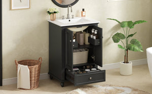 English Elm 24'' French Style Bathroom Vanity with Ceramic Sink Soft Close Cabinet and Drawer Black N710P411227B