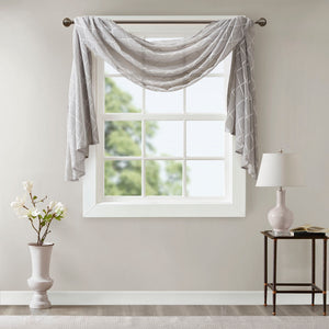 JLA Home Madison Park - Diamond Sheer Embroidered Window Scarf Delicate Diamond Motif Sheer Valance Softly Diffuses Light Grey MP40-4942