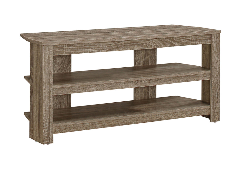 English Elm Tv 42 Inch Taupe Console TV Stand with Center Pedestal, Dual Open Shelves, Space-Saving Modern Storage B2710P219077