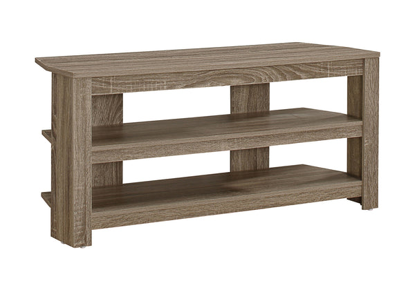 English Elm Tv 42 Inch Taupe Console TV Stand with Center Pedestal, Dual Open Shelves, Space-Saving Modern Storage B2710P219077