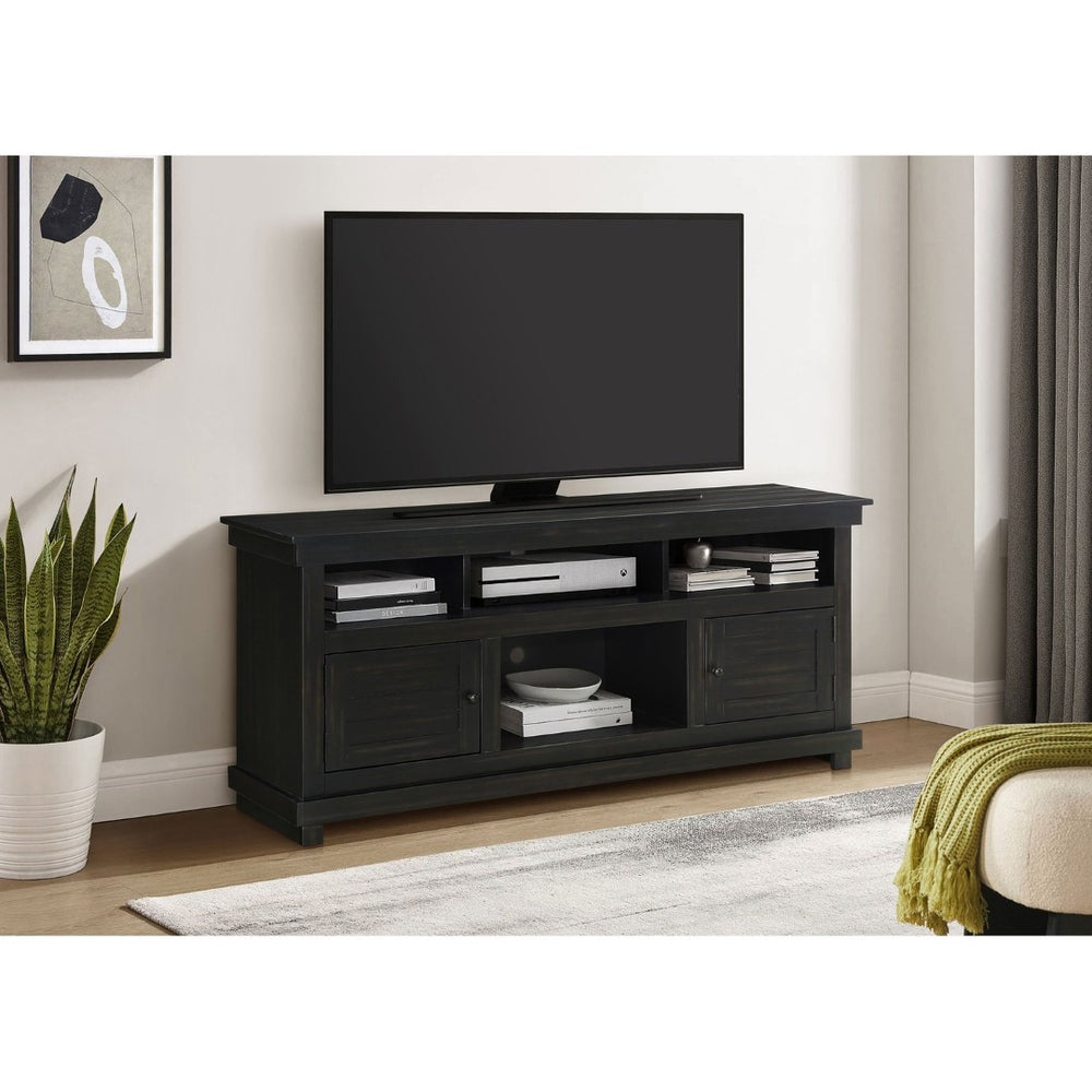 English Elm Castleton Farmhouse Pine Media Console with Six Compartments for Living Room Entertainment Dark Brown B062P448014