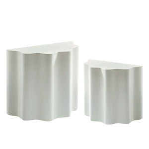 English Elm 2PCS Wavy Edge Fiberglass Side Tables Set — Modern No-Assembly Coffee & End Tables for Living Room, Bedroom, Apartment (25.98x23.62x15.35) W2582P313972