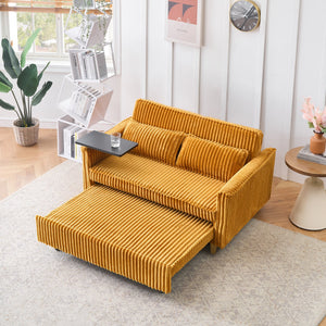 English Elm The pull-out and push-in corduroy sofa with convertible bed, movable tabletop and built-in USB ports Yellow W3371P316059