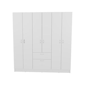English Elm Mitu Six Doors Armoire White - 71.2" High MDF Wardrobe with 7 Shelves, Hanging Rods & Spacious Drawer B200S00426