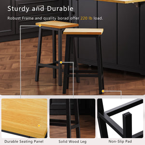 English Elm K&K 48in Kitchen Island Set with 2 Stools, Built-In Power Station, Drop Leaf & Ample Storage Space Black N707S000015B