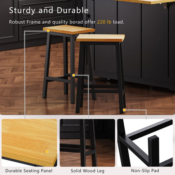 English Elm 48inch Kitchen Island Set with Bar Stools Drop Leaf Built in Power Station Mdf Storage Black N707S003015B
