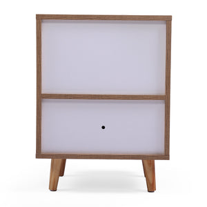 English Elm Set of 2 Mid Century Nightstands with Drawer & Shelf, Natural White Accent Tables for Bedroom Living Room W2181P357558