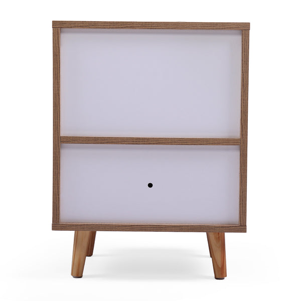 English Elm Set of 2 Mid Century Nightstands with Drawer & Shelf, Natural White Accent Tables for Bedroom Living Room W2181P357558