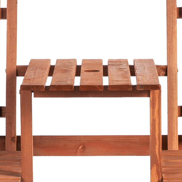 English Elm Outsunny Wooden Patio Bench With Center Table & Umbrella Hole – Stylish Outdoor Seating For Two W2225P217570-GIGA