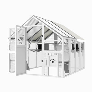 English Elm Large Walk-in Pine Wood Catio Enclosure with Platforms Resting Boxes and Planter Grey,White N704G201618K