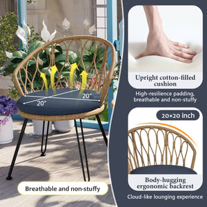 English Elm U_STYLE 2-Piece Rattan Patio Bistro Set with Tempered Glass Table and Plush Polyester Cushions for Outdoor Comfort Dark Blue N711P256422V