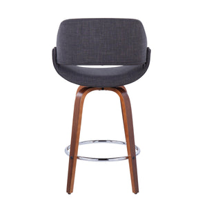 English Elm Fabrico 26" Mid-Century Modern Counter Stool Set Of 2 In Walnut Wood & Charcoal Fabric For Stylish Seating B202S00249