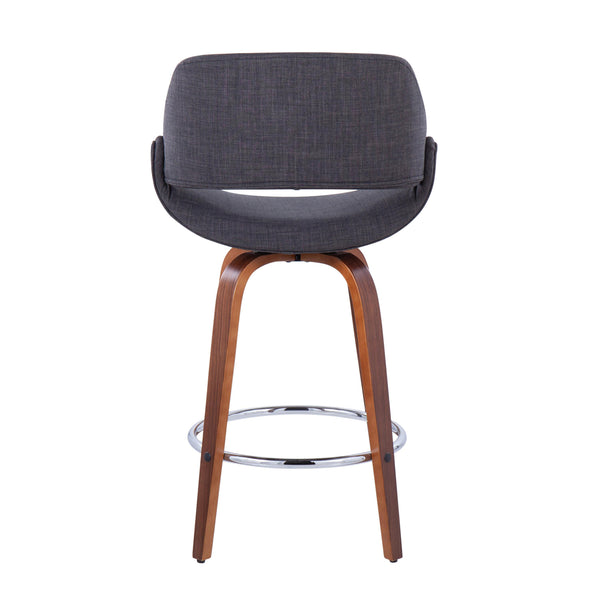 English Elm Fabrico 26" Mid-Century Modern Counter Stool Set Of 2 In Walnut Wood & Charcoal Fabric For Stylish Seating B202S00249
