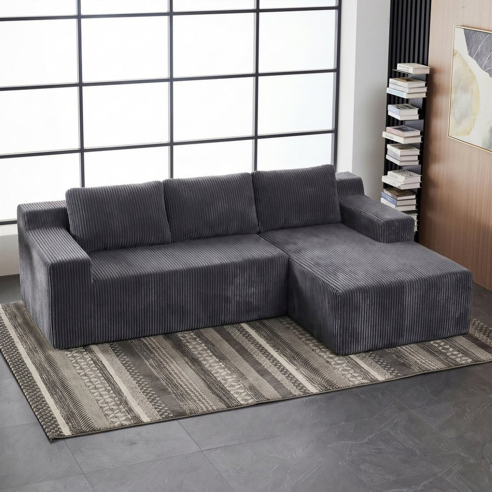 English Elm Corduroy L Shaped Modular Sectional Low Profile Floor Sofa for Living Room W1919S00010