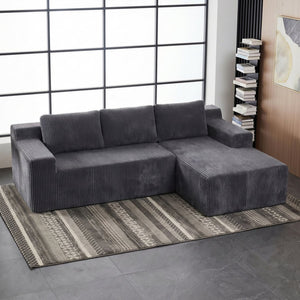 English Elm Corduroy L Shaped Modular Sectional Low Profile Floor Sofa for Living Room W1919S00010