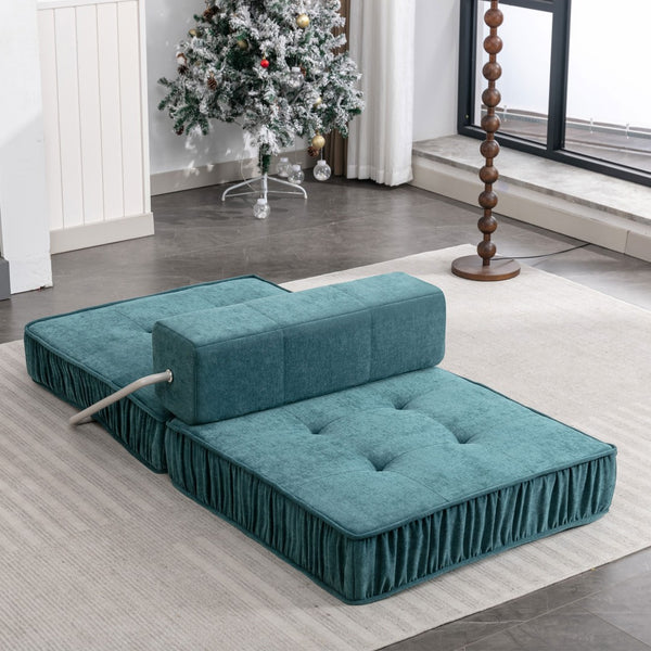 English Elm Green Chenille Floor Sofa Convertible Futon Chair with Modular Sleeping Support Green W3612P376637