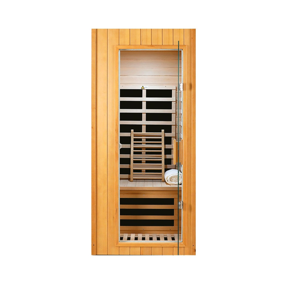 English Elm Hemlock Wood Single Person Far Infrared Sauna with Bluetooth and Lcd Controls W2611P168588
