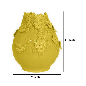 English Elm Remi Hand-detailed Ceramic Vase with Floral Motifs Warm Yellow Glaze Home Decor B056P416952