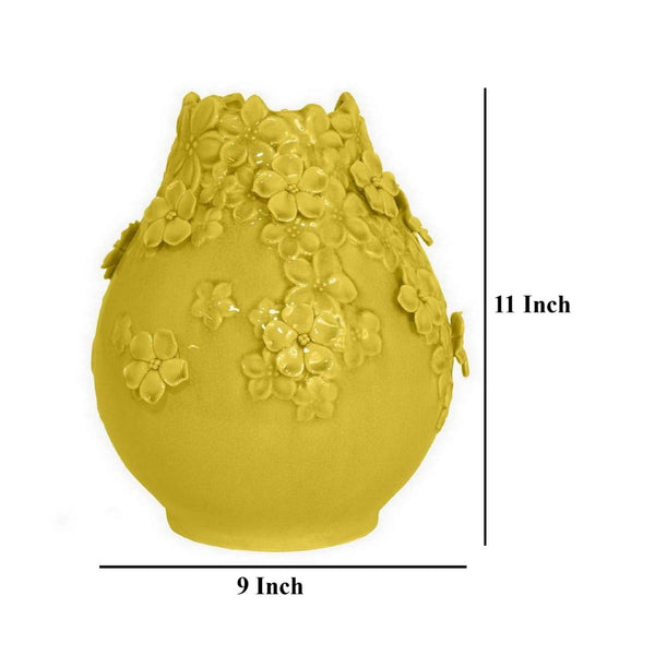 English Elm Remi Hand-detailed Ceramic Vase with Floral Motifs Warm Yellow Glaze Home Decor B056P416952