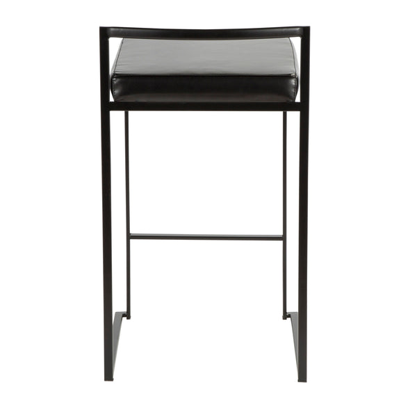 English Elm Fuji Contemporary Stackable Counter Stool with Padded Faux Leather Seat, Sleek Lightweight Frame Black B202P222376