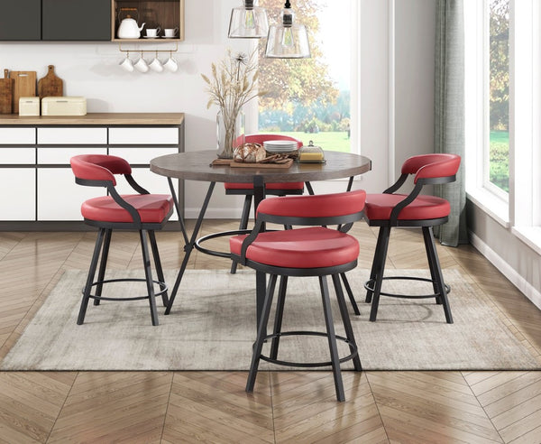 English Elm Brown Oak Veneer Round Counter Height Table with Matte Black Metal Base Seats Four B011P199727