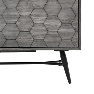 English Elm Makena Solid Acacia Buffet with Carved Honeycomb Doors and Gray Weathered Finish B2736P464857