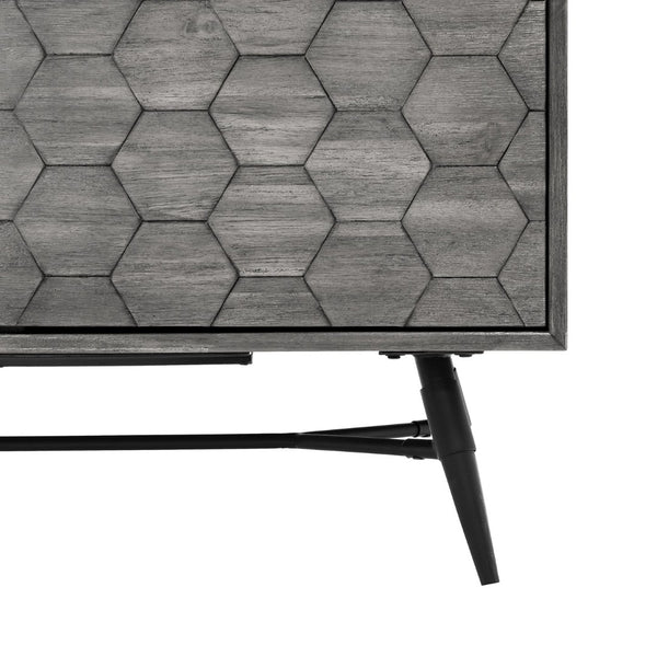 English Elm Makena Solid Acacia Buffet with Carved Honeycomb Doors and Gray Weathered Finish B2736P464857
