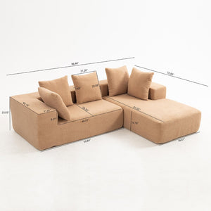 English Elm Full Foam Modular L-shaped Sectional Sofa Flannelette Upholstered with Five Throw Pillows Brown W3326S00025