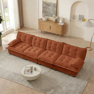 English Elm 138" Modular Cloud Sectional Sofa Deep Seat Chenille Upholstery for Living Room Orange W714S01740