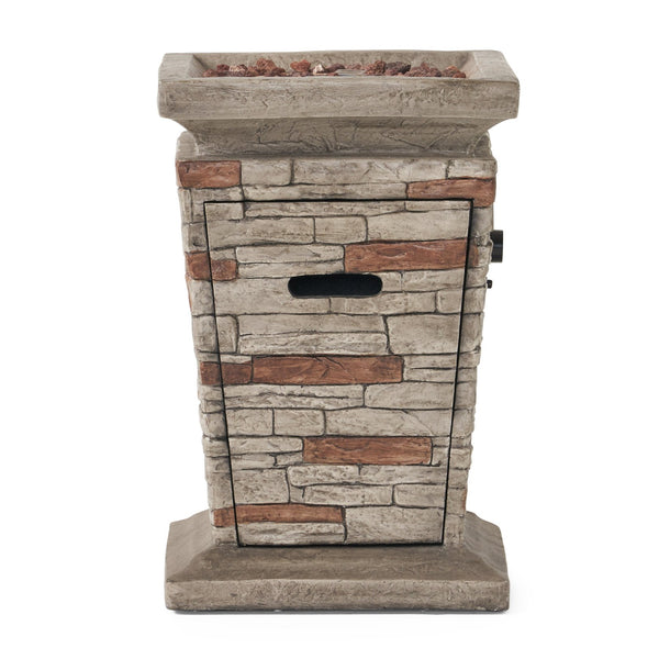 English Elm Christopher Knight Home® - Outdoor 19.50" MGO Fire Column Stone Gray - 40,000 BTU, Lightweight Concrete, Tank Inside, Ambient Glow 57562.00-40K