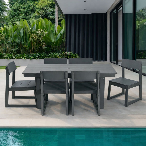 English Elm 7-piece Hdpe Outdoor Dining Set Seats Six with Umbrella Hole All-weather Patio W3566S00009
