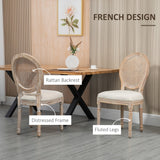 English Elm Homcom French-Style Upholstered Dining Chair Set, Armless Accent Side Chairs With Rattan Backrest and Linen-Touch Upholstery, Set Of 2, Cream White