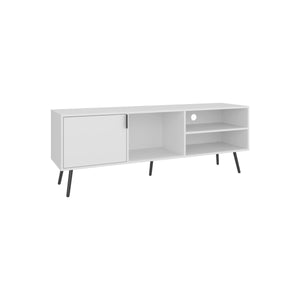 English Elm Long Beach TV Stand White – Sleek Engineered Wood Media Console with Large Cabinet & Open Shelves, Durable Contemporary Design B092P269900