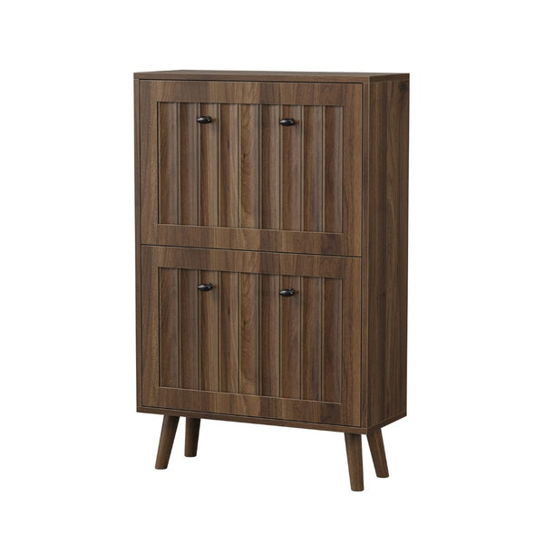 English Elm Medieval-style Entryway Shoe Cabinet Walnut Tilt-out Storage Grooved Upright Unit W1706P465289