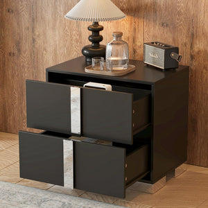 English Elm Elegant Nightstand with Metal Feet and Two Spacious Drawers for Stylish Bedroom and Living Rooms Black 28.75 L x 17.75 W x 7.75 H N733P307938B