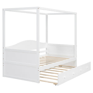 English Elm Twin Canopy Daybed with Pull Out Trundle Pinewood Frame for Kids or Guest Rooms N708P373423K