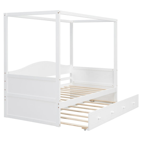 English Elm Twin Canopy Daybed with Pull Out Trundle Pinewood Frame for Kids or Guest Rooms N708P373423K