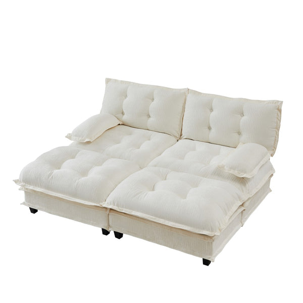 English Elm 77" Chenille Modular Cloud Sofa Plush Deep Seat Sectional with Ottomans for Living Room Beige W714S01676