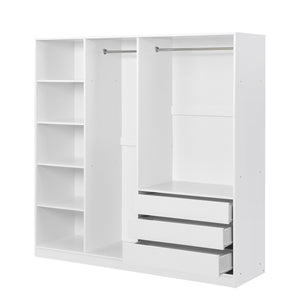 English Elm Doorless Open Wardrobe with 6 Compartments and 3 Drawers, Modern Space-Saving Storage for Bedroom White N820S00036K
