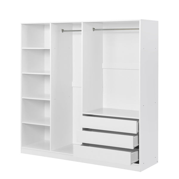 English Elm Doorless Open Wardrobe with 6 Compartments and 3 Drawers, Modern Space-Saving Storage for Bedroom White N820S00036K