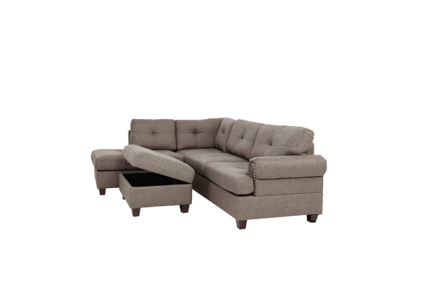 English Elm Contemporary Three Piece Sectional Sofa Set with Nailhead Trim and Storage Ottoman B011S01053