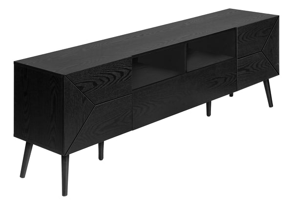English Elm Tv Stand 72 Inch Mid-Century Console with Solid Wood Legs, Push Latch Drawers, Cable Management System Black 76 L x 19 W x 5 H B2710P287029