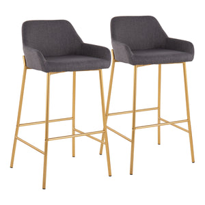 English Elm Daniella Glam Bar Stools Set Of 2 In Gold Metal & Charcoal Fabric For Modern Home Decor Bliss B202S00526