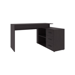 English Elm Desk, Black Wengue engineered wood office desk with 3 drawers, 2 shelves, sturdy 4-leg design, FSC compliant B097P369419