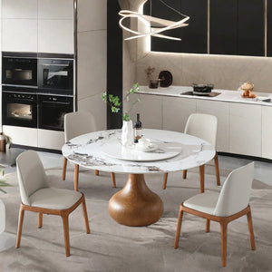 English Elm Modern Marble Dining Table - 59" Round Sintered Stone With Lazy Susan, Perfect For Small Spaces! W2699S00007