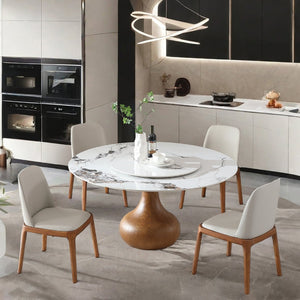 English Elm Modern Sintered Stone Round Dining Table with Lazy Susan Seats Four Compact Spaces W2699S00090