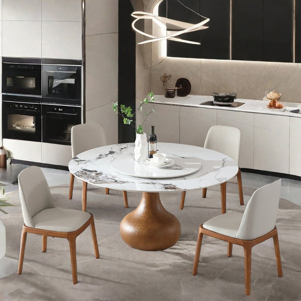English Elm Modern Sintered Stone Round Dining Table with Lazy Susan Seats Four Compact Spaces W2699S00090