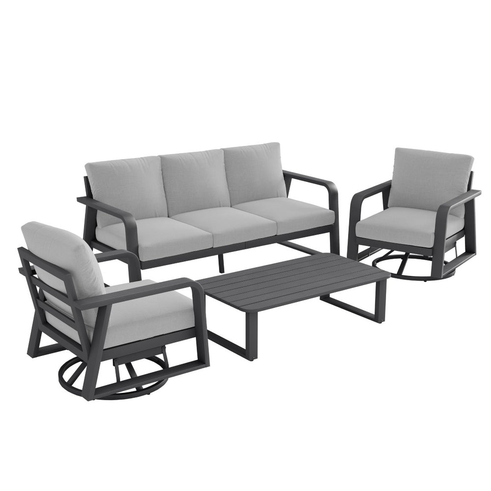 English Elm Fr Outdoor Aluminum Patio Set with Swivel Rockers Sofa and Coffee Table W5382S00020