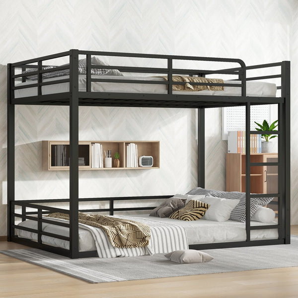 English Elm Metal Full-Over-Full Bunk Bed Frame - Heavy-Duty, Noise-Reduced Design For Kids And Adults In Black W1580S00158